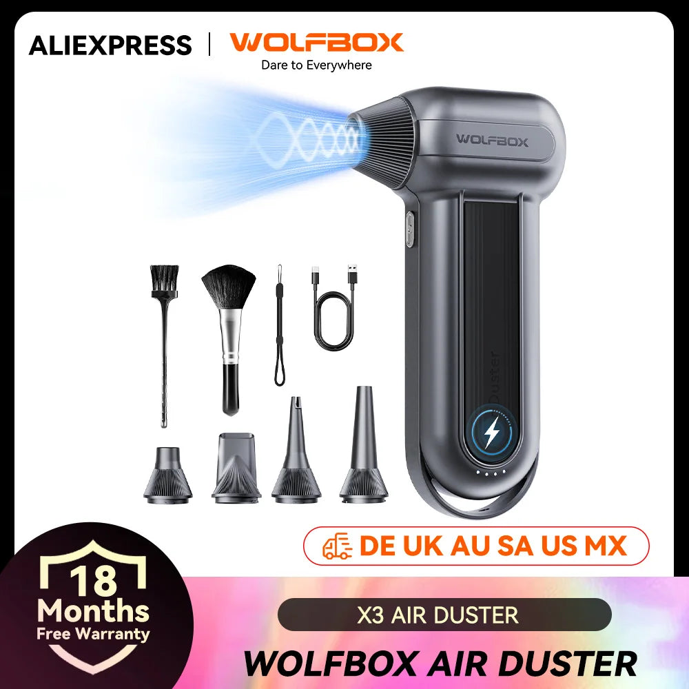WOLFBOX MF100 Electric Air Duster Air Blower-150000RPM Super Power, Rechargeable 3-Gear Brushless Motor for Car/PC/Home/Outdoor