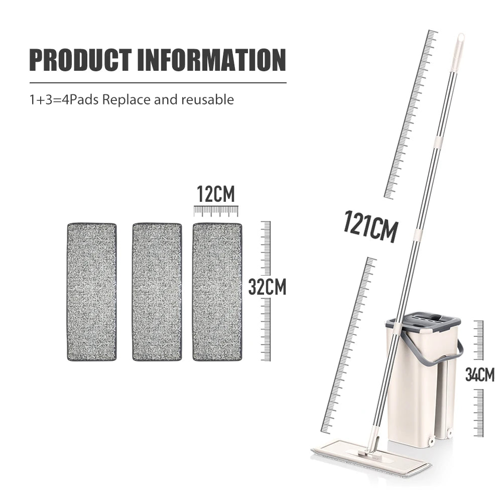 Hand Free Flat Floor Mop And Bucket Set For Professional Home Floor Cleaning System With Washable Microfiber Pads For Hardwood