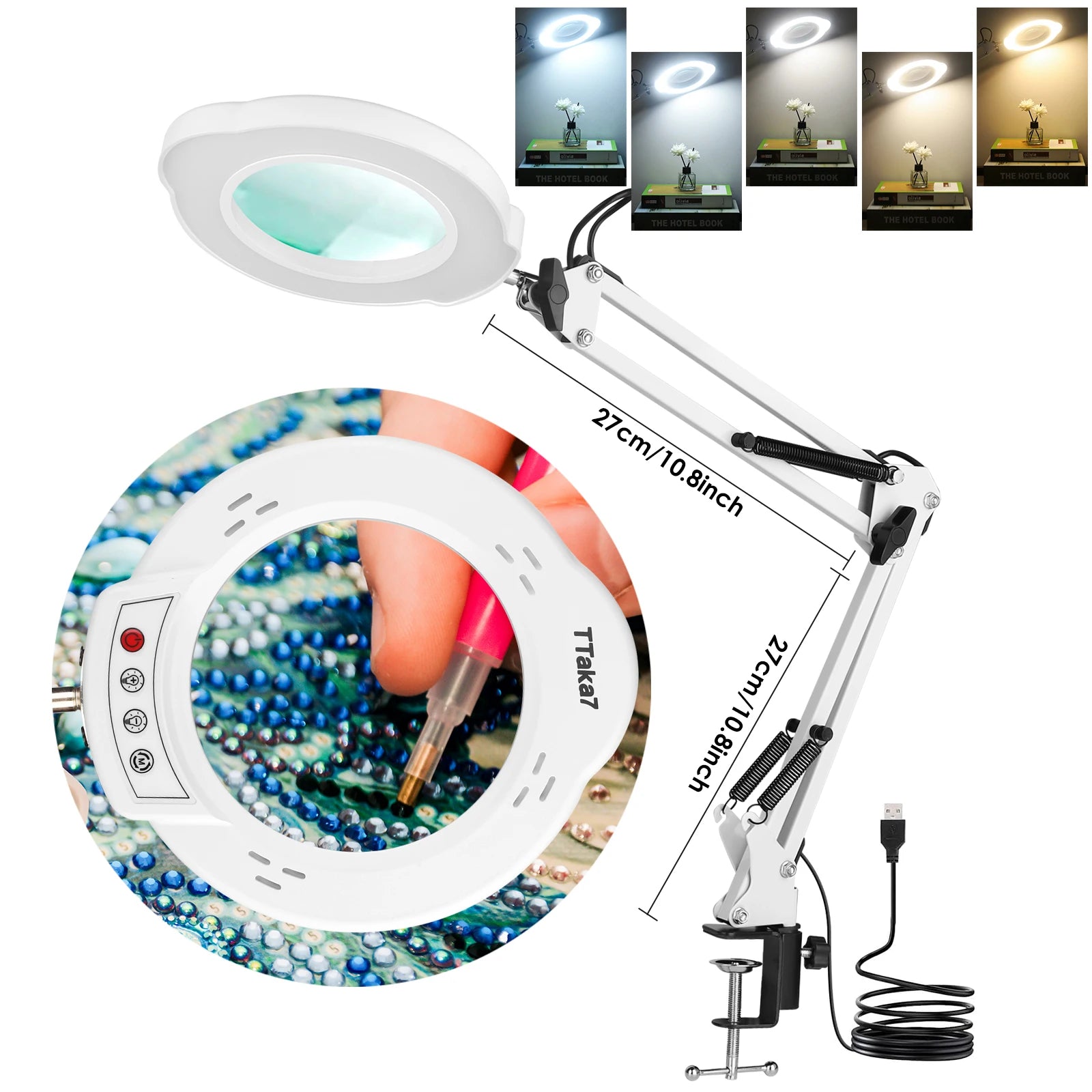 72LED 8X/10X NEW Illuminated Magnifier USB 3 Colors LED Magnifying Glass for Soldering Iron Repair/Table Lamp/Skincare Beauty